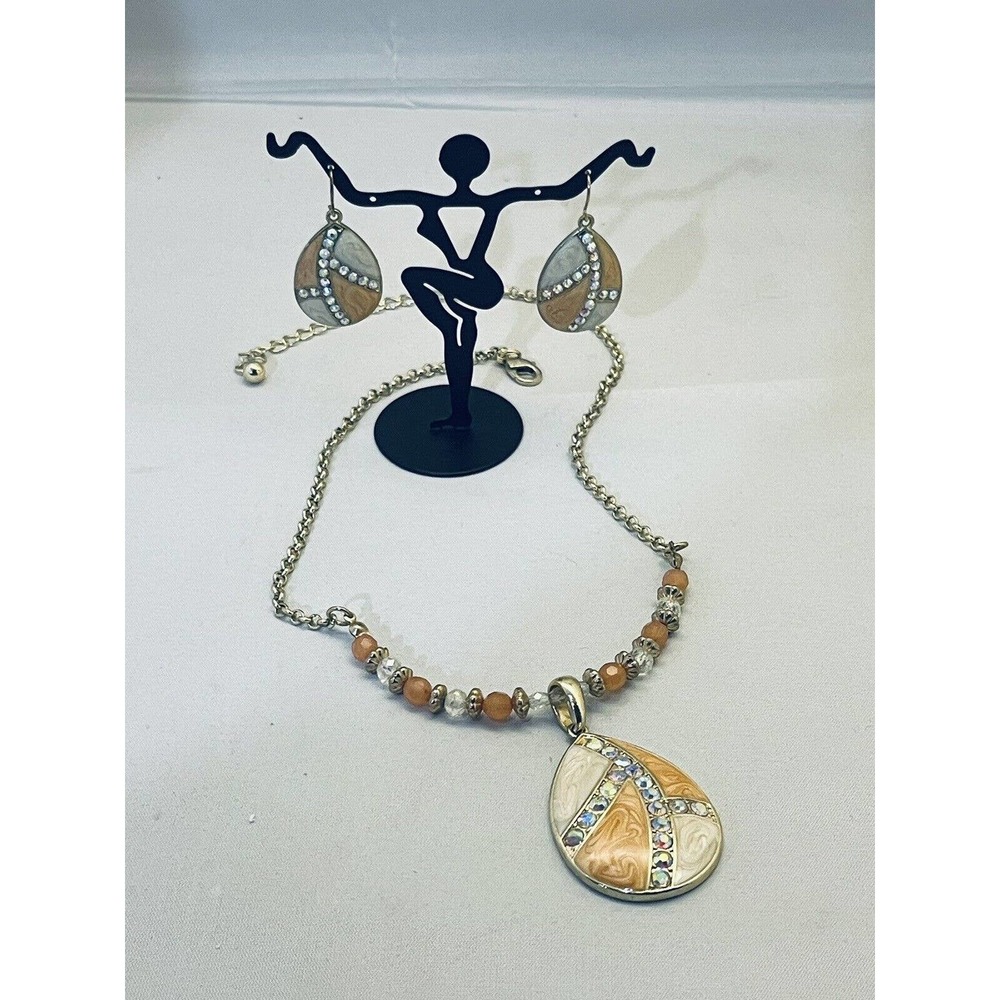 Orange Gold tone Teardrop‎ Pendant AB Rhinestones Beads Necklace Earrings Nice